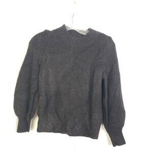 Madewell XXS Black Puff Sleeve Mockneck Ribbed Sweater